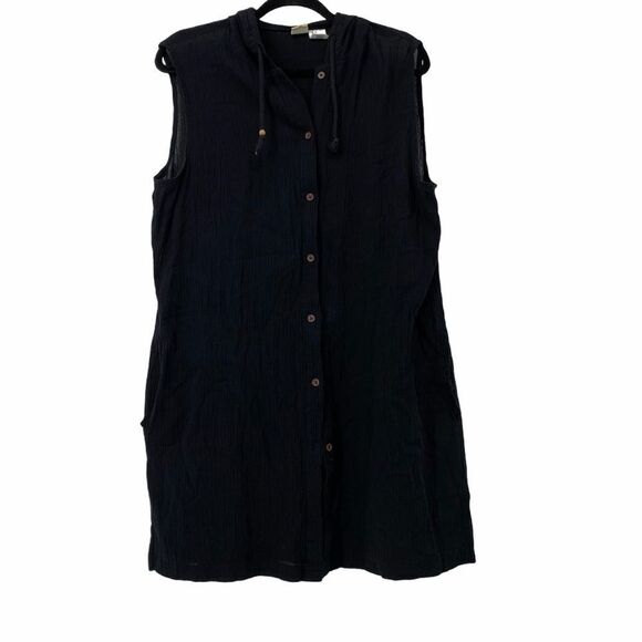 Islander Black 100% Cotton Hooded Sleeveless Top - Picture 1 of 6